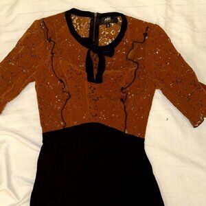 ABS Allen Schwartz Lace Midi Dress Black Brown Colorblock | Size 4